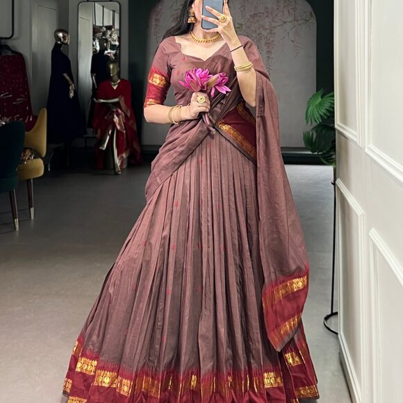 CHANDERI COTTON LEHENGA CHOLI - Picture 3 of 15
